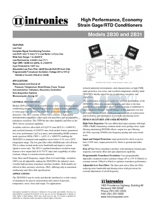 2B30 datasheet - High Performance, Economy Strain Gage/RTD Conditioners