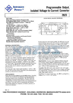 2B23 datasheet - Programmable Output, Isolated Voltage-to-Current Converter