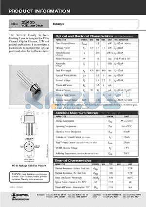 2B455 datasheet - VCSEL Laser Diode(Datacom)
