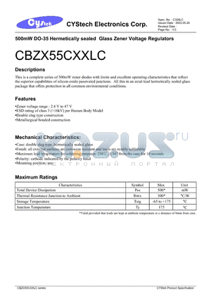 CBZX55C24 datasheet - 500mW DO-35 Hermetically sealed Glass Zener Voltage Regulators