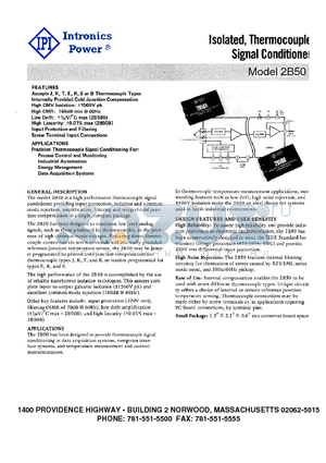 2B50A datasheet - Isolated, Thermocouple Signal Conditioner