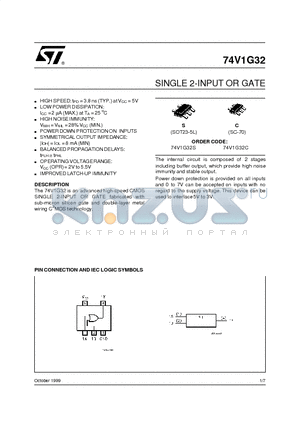 74V1G32 datasheet - SINGLE 2-INPUT OR GATE