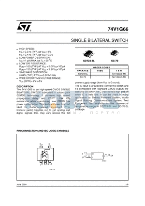 74V1G66C-TR datasheet - SINGLE BILATERAL SWITCH