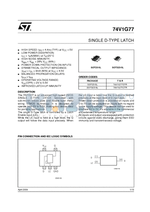 74V1G77 datasheet - SINGLE D-TYPE LATCH