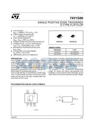 74V1G80 datasheet - SINGLE POSITIVE EDGE TRIGGERED D-TYPE FLIP-FLOP