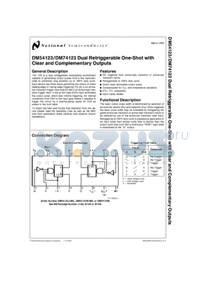 DM74123N datasheet - Dual Retriggerable One-Shot with Clear and Complementary Outputs