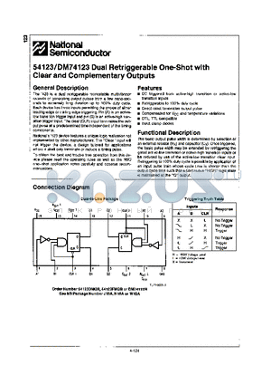 DM74123N datasheet - DUAL RETRIGGERABLE ONE-SHOP WITH CLEAR AND COMPLEMENTARY OUTPUTS