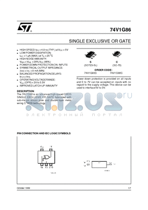 74V1G86S datasheet - SINGLE EXCLUSIVE OR GATE