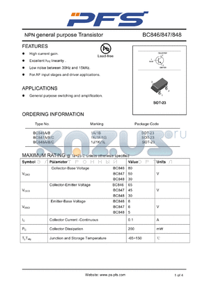 BC848C datasheet - NPN general purpose Transistor