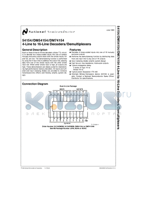 DM74154N datasheet - 4-Line to 16-Line Decoders/Demultiplexers