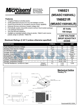 1N6821R datasheet - LOW VOLTAGE DROP SCHOTTKY DIODE