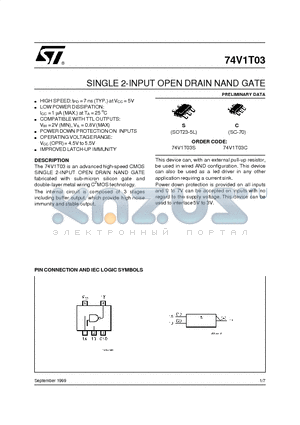 74V1T03S datasheet - SINGLE 2-INPUT OPEN DRAIN NAND GATE