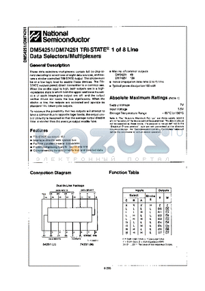 DM74251 datasheet - TRI-STATE 1 of 8 Line Data Selectors/Multiplexers