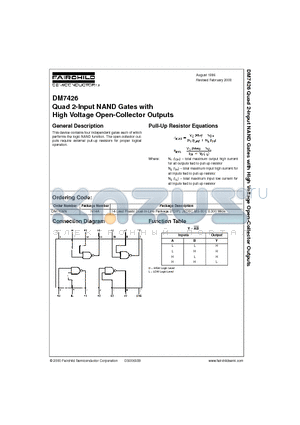 DM7426N datasheet - Quad 2-Input NAND Gates with High Voltage Open-Collector Outputs
