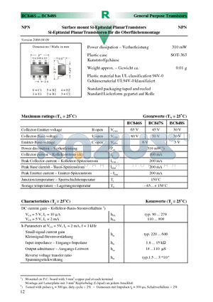 BC848S datasheet - Surface mount Si-Epitaxial PlanarTransistors