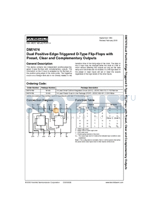 DM7474 datasheet - Dual Positive-Edge-Triggered D-Type Flip-Flops with Preset, Clear and Complementary Outputs