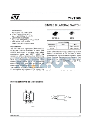 74V1T66S-TR datasheet - SINGLE BILATERAL SWITCH