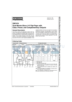 DM7476N datasheet - Dual Master-Slave J-K Flip-Flops with Clear, Preset, and Complementary Outputs