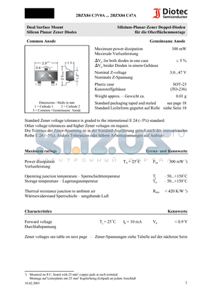 2BZX84C20A datasheet - Dual Surface Mount Silicon Planar Zener Diodes