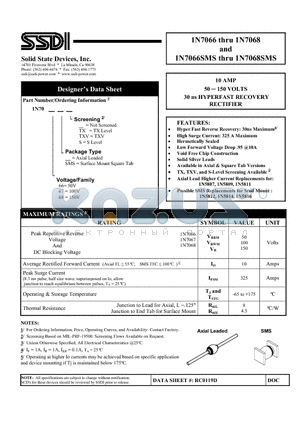 1N7067 datasheet - HYPERFAST RECOVERY RECTIFIER