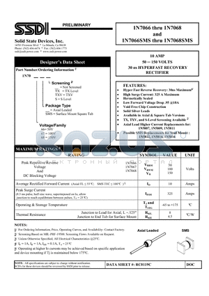 1N7067SMSS datasheet - 10 AMP 50 -150 VOLTS 30 ns HYPERFAST RECOVERY RECTIFIER