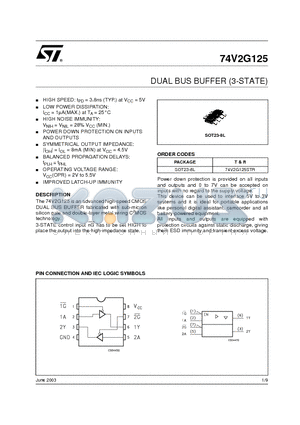 74V2G125 datasheet - DUAL BUS BUFFER (3-STATE)