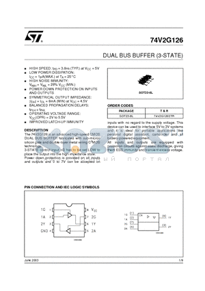 74V2G126STR datasheet - DUAL BUS BUFFER (3-STATE)