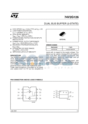 74V2G126_03 datasheet - DUAL BUS BUFFER (3-STATE)