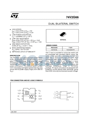 74V2G66 datasheet - DUAL BILATERAL SWITCH