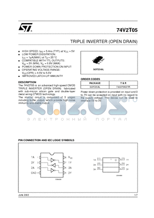 74V2T05 datasheet - TRIPLE INVERTER