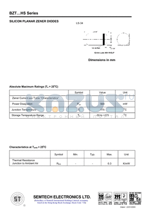 BZT10HSB datasheet - SILICON PLANAR ZENER DIODES