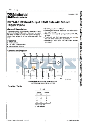DM74ALS132 datasheet - DM74ALS132 Quad 2-Input NAND Gate with Schmitt Trigger Inputs