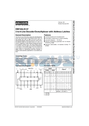 DM74ALS137 datasheet - 3 to 8 Line Decoder/Demultiplexer with Address Latches