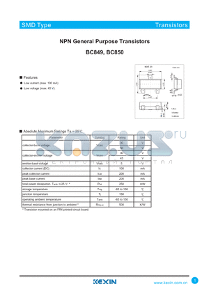 BC850 datasheet - NPN General Purpose Transistors