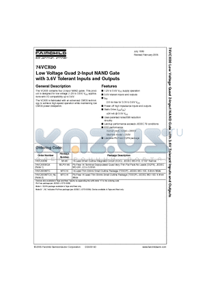 74VCX00M datasheet - Low Voltage Quad 2-Input NAND Gate with 3.6V Tolerant Inputs and Outputs