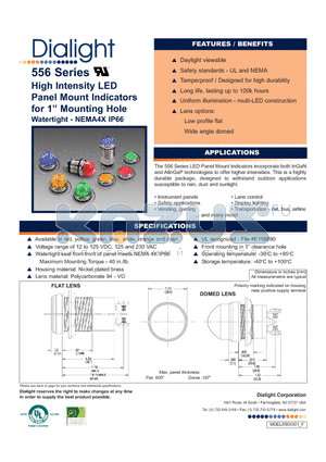 556-3505-304F datasheet - High Intensity LED Panel Mount Indicators for 1 Mounting Hole