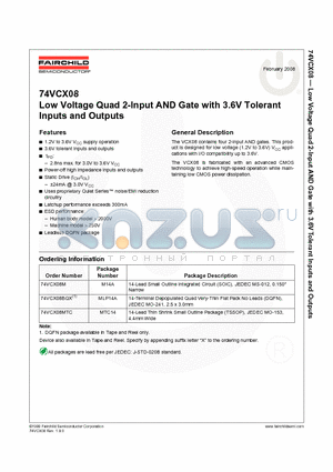 74VCX08M_08 datasheet - Low Voltage Quad 2-Input AND Gate with 3.6V Tolerant Inputs and Outputs