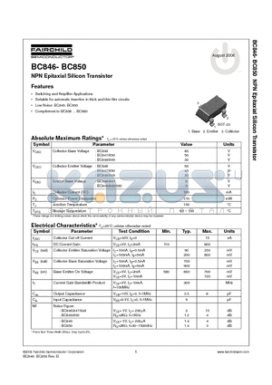 BC850AMTF datasheet - NPN Epitaxial Silicon Transistor