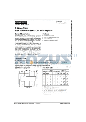 DM74ALS165 datasheet - 8-Bit Parallel In/Serial Out Shift Register