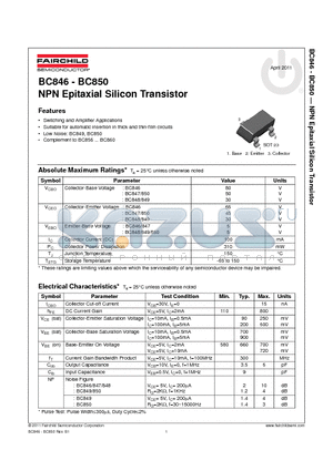 BC850BMTF_11 datasheet - NPN Epitaxial Silicon Transistor