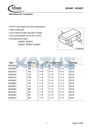 BC850BT datasheet - NPN Silicon AF Transistors