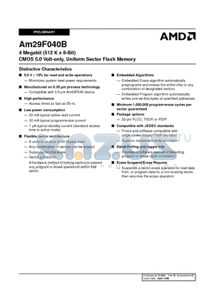 AM29F040B-150EC datasheet - 4 Megabit (512 K x 8-Bit) CMOS 5.0 Volt-only, Uniform Sector Flash Memory