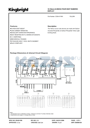 CC04-41YWA datasheet - 10.16mm (0.4INCH) FOUR DIGIT NUMERIC DISPLAY