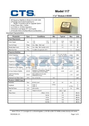 117 datasheet - 1x1 Stratum 3 OCXO