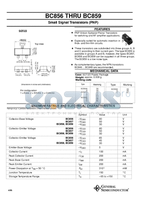 BC856 datasheet - Small Signal Transistors (PNP)