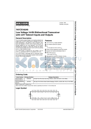 74VCX16245MTD datasheet - Low Voltage 16-Bit Bidirectional Transceiver with 3.6V Tolerant Inputs and Outputs