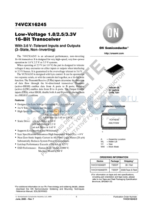74VCX16245_06 datasheet - Low−Voltage 1.8/2.5/3.3V 16−Bit Transceiver