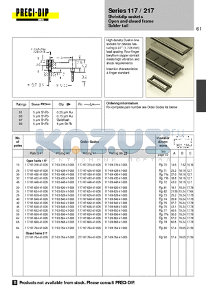 117-97-628-41-005 datasheet - Shrinkdip sockets Open and closed frame Solder tail