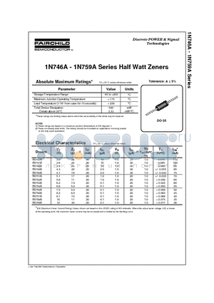 1N747A datasheet - Half Watt Zeners