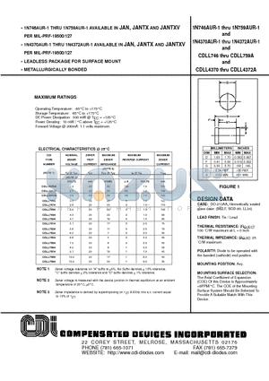 1N747AUR-1 datasheet - LEADLESS PACKAGE FOR SURFACE MOUNT